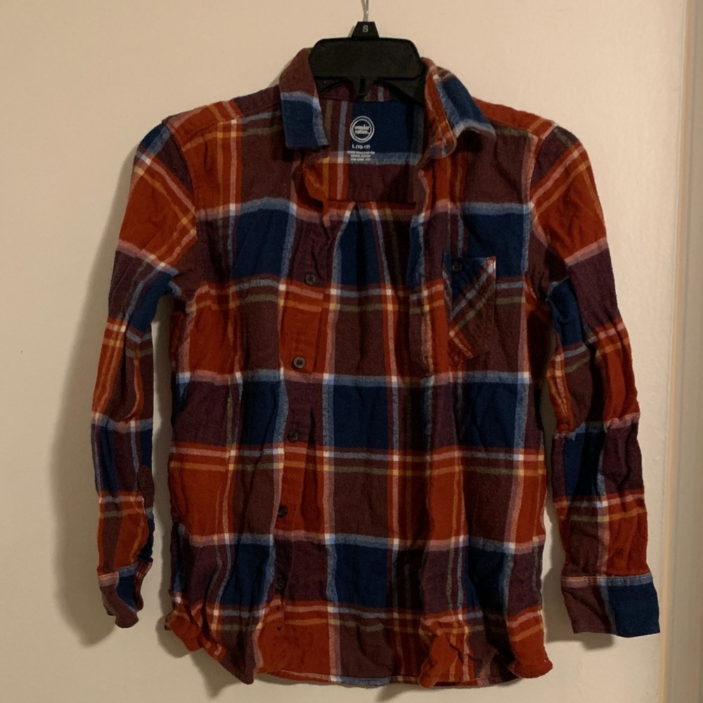Wonder Nation Burnt Orange & Blue Plaid Button-Down Shirt